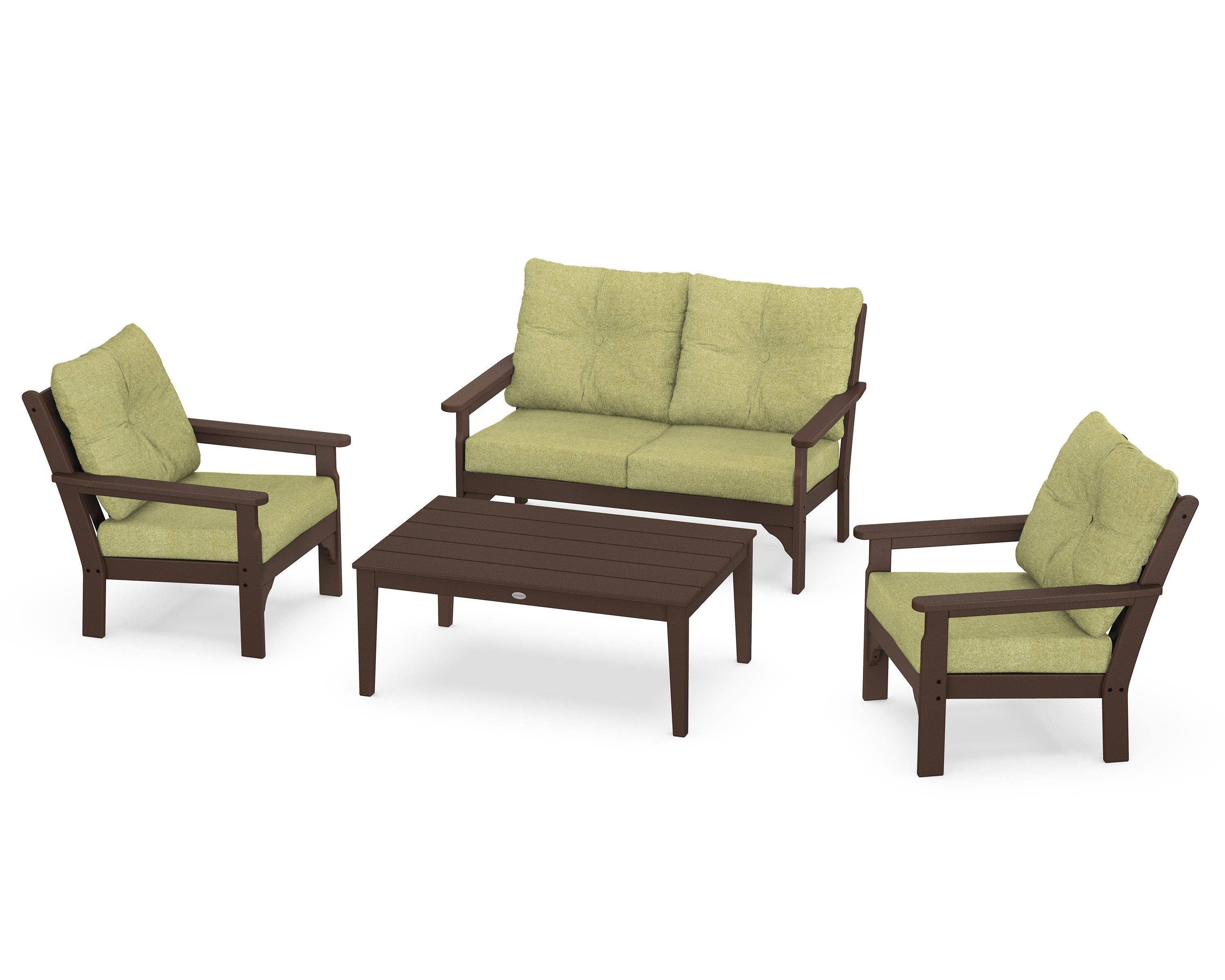 POLYWOOD® Vineyard 4-Piece Deep Seating Set in Mahogany / Chartreuse Boucle