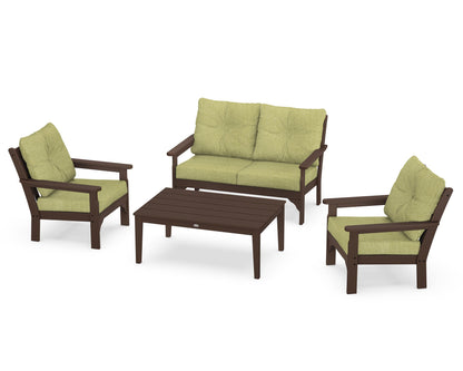 POLYWOOD® Vineyard 4-Piece Deep Seating Set in Mahogany / Chartreuse Boucle