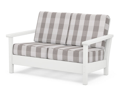 POLYWOOD® Harbour Deep Seating Loveseat in White / Buffalo Plaid Grey Mist