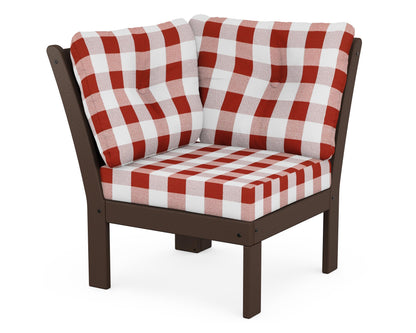 POLYWOOD® Vineyard Modular Corner Chair in Mahogany / Buffalo Plaid Crimson