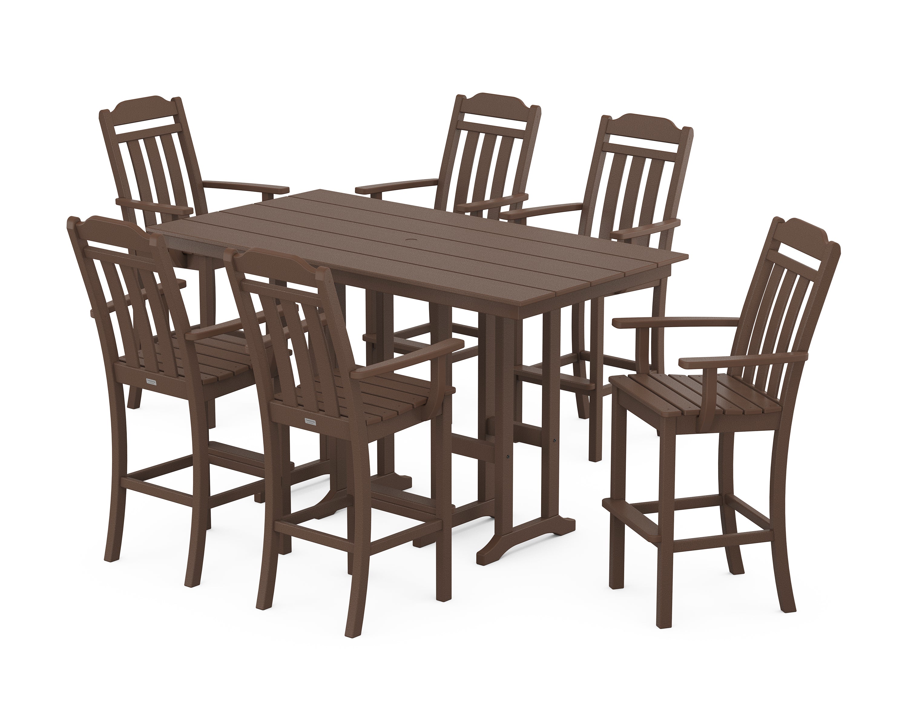 Country Living Cottage Arm Chair 7-Piece Farmhouse Bar Set in Mahogany
