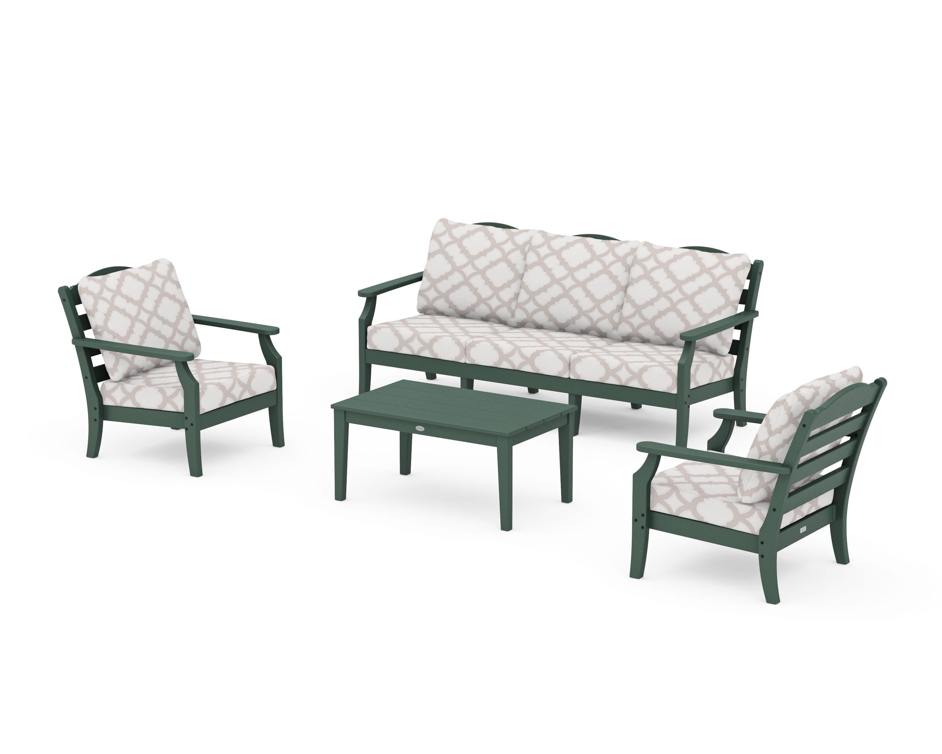 Draper James™ by  POLYWOOD® Savannah 4-Piece Deep Seating Set with Sofa in Green / Trellis Dune Burlap