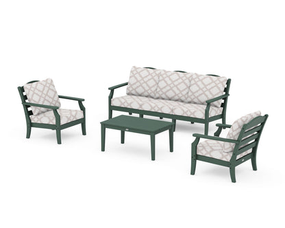 Draper James™ by  POLYWOOD® Savannah 4-Piece Deep Seating Set with Sofa in Green / Trellis Dune Burlap