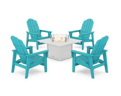 POLYWOOD® 5-Piece Vineyard Grand Upright Adirondack Conversation Set with Fire Pit Table in Aruba / White
