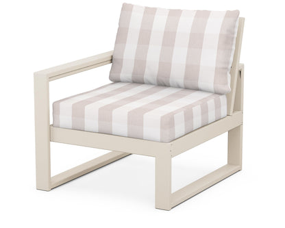 POLYWOOD® EDGE Modular Left Arm Chair in Sand / Buffalo Plaid Dune Burlap