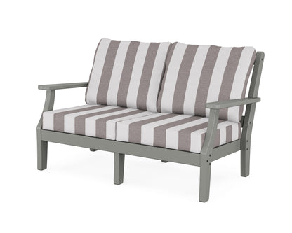 Martha Stewart by POLYWOOD® Chinoiserie Deep Seating Loveseat in Slate Grey / Cabana Stripe Grey Mist