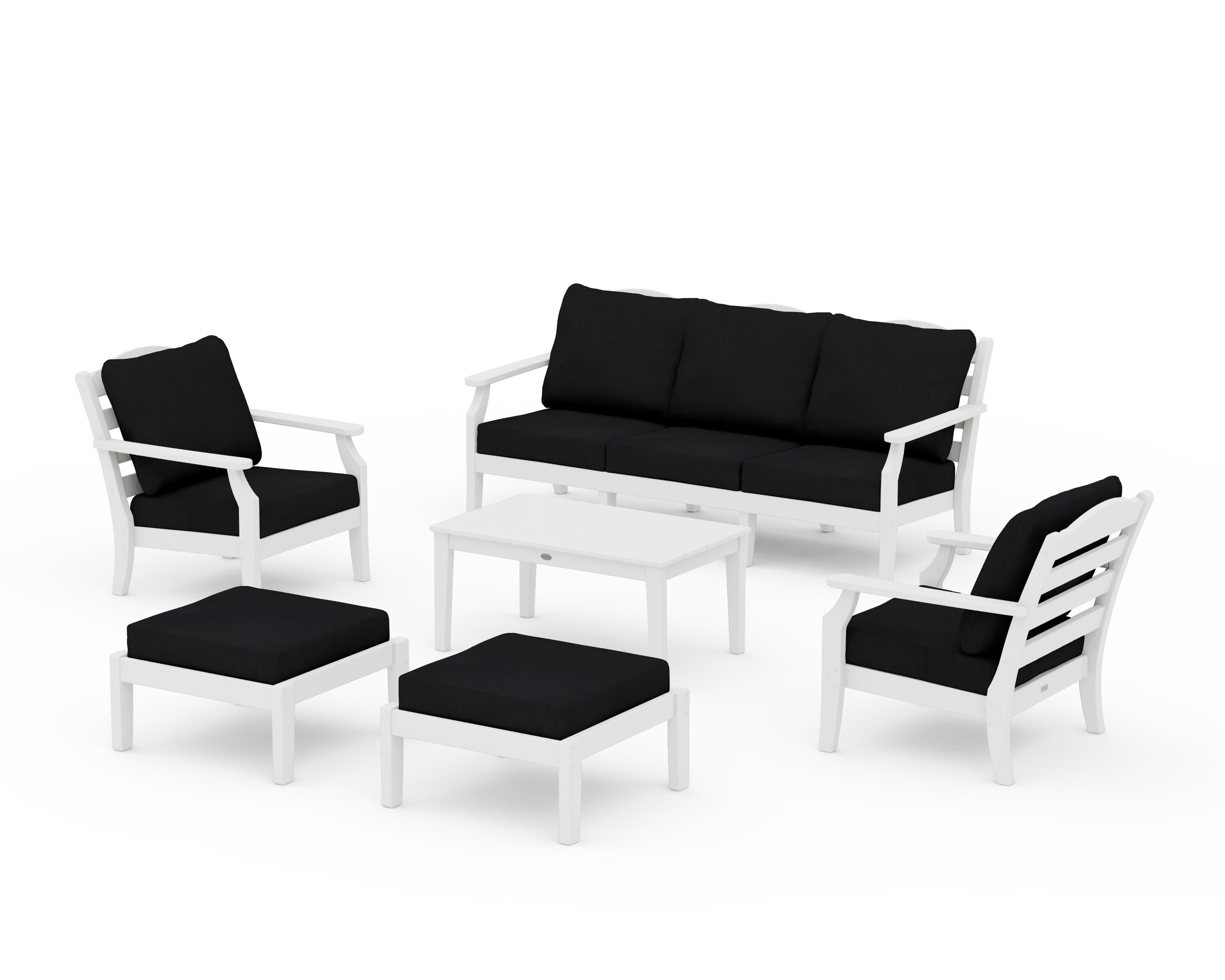 Draper James™ by  POLYWOOD® Savannah 6-Piece Lounge Sofa Set in White / Midnight Linen