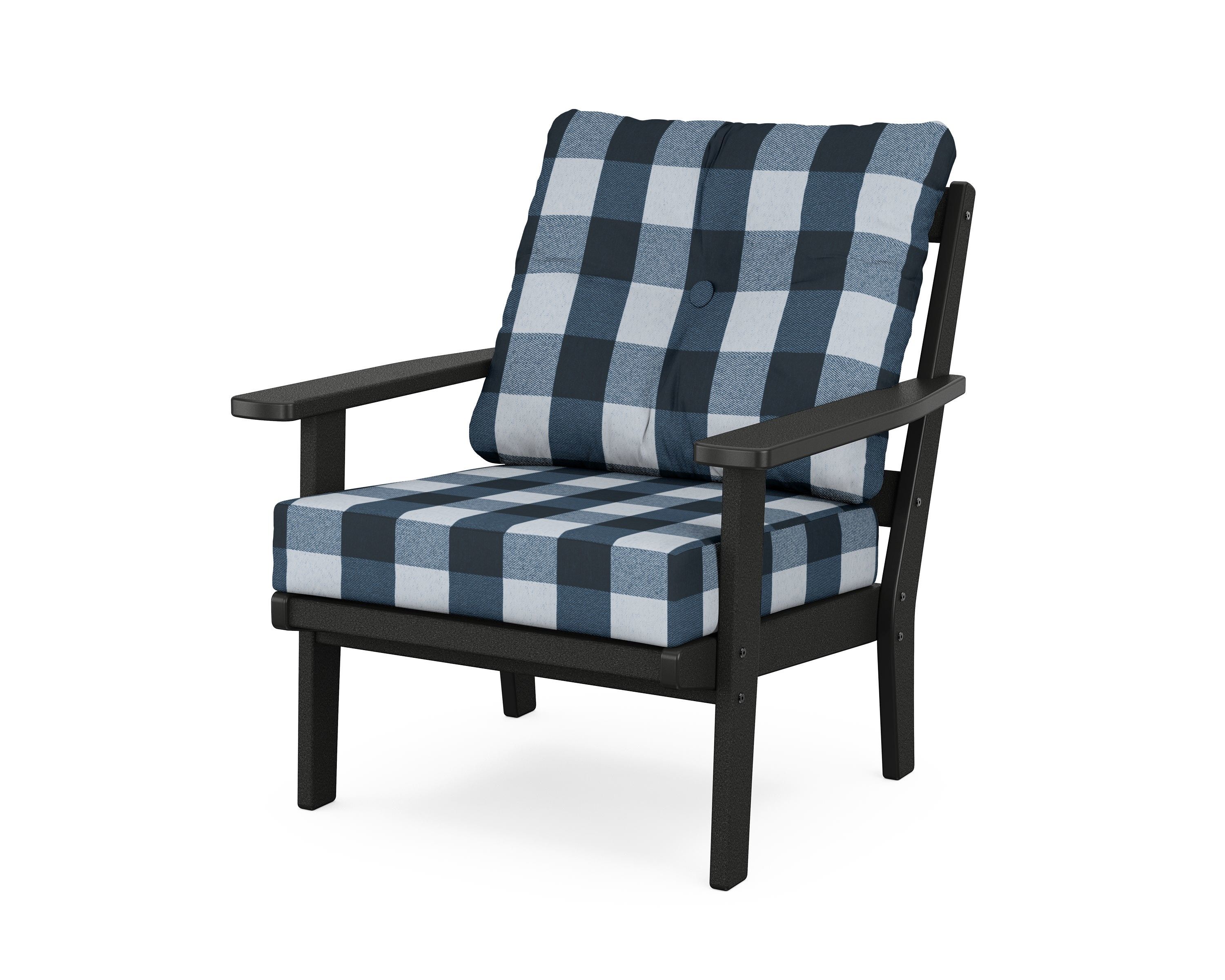 POLYWOOD® Oxford Deep Seating Chair in Black / Buffalo Plaid Marine Indigo