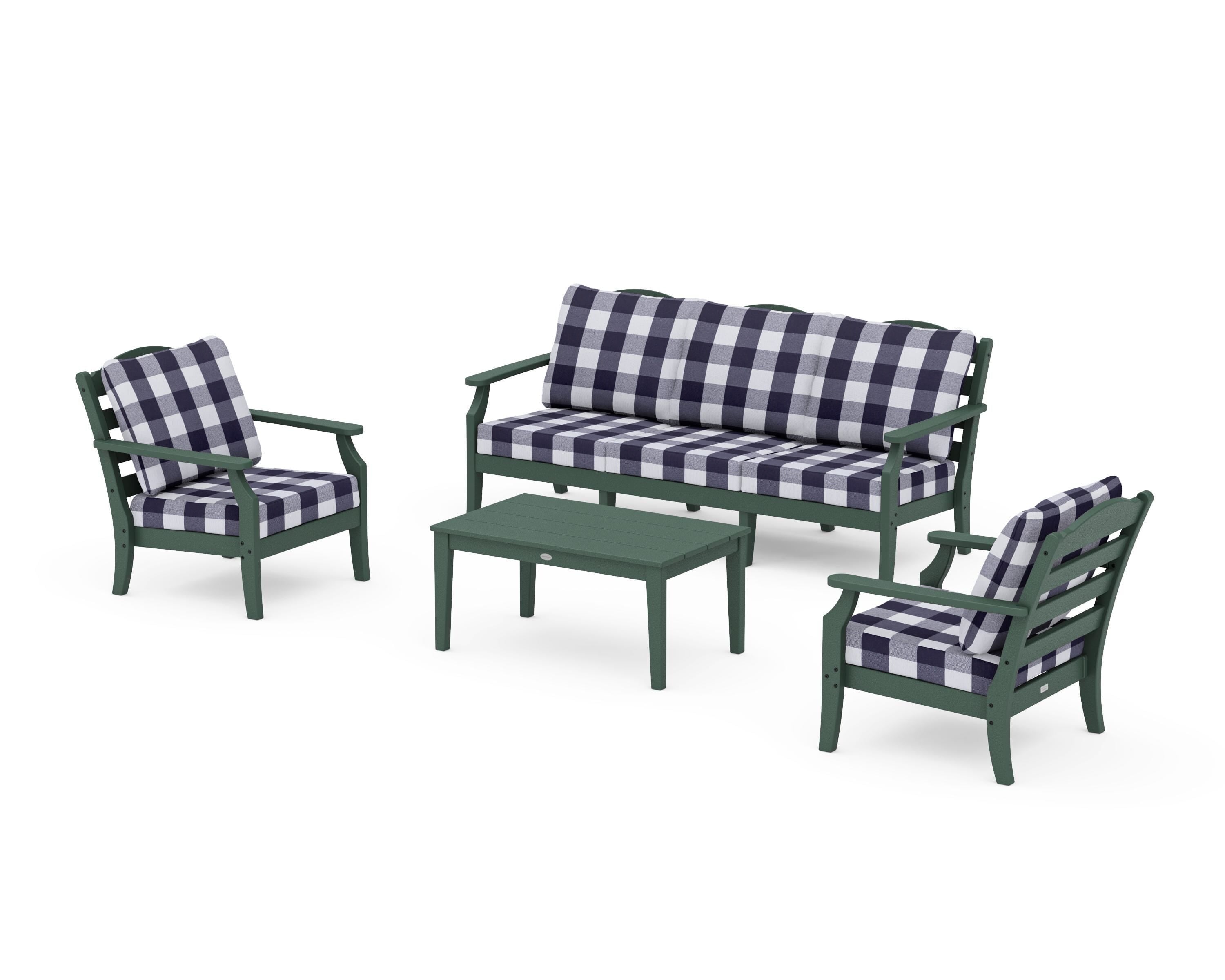 Draper James™ by  POLYWOOD® Savannah 4-Piece Deep Seating Set with Sofa in Green / Buffalo Plaid Navy