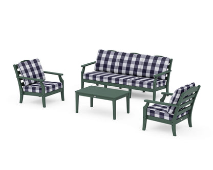 Draper James™ by  POLYWOOD® Savannah 4-Piece Deep Seating Set with Sofa in Green / Buffalo Plaid Navy