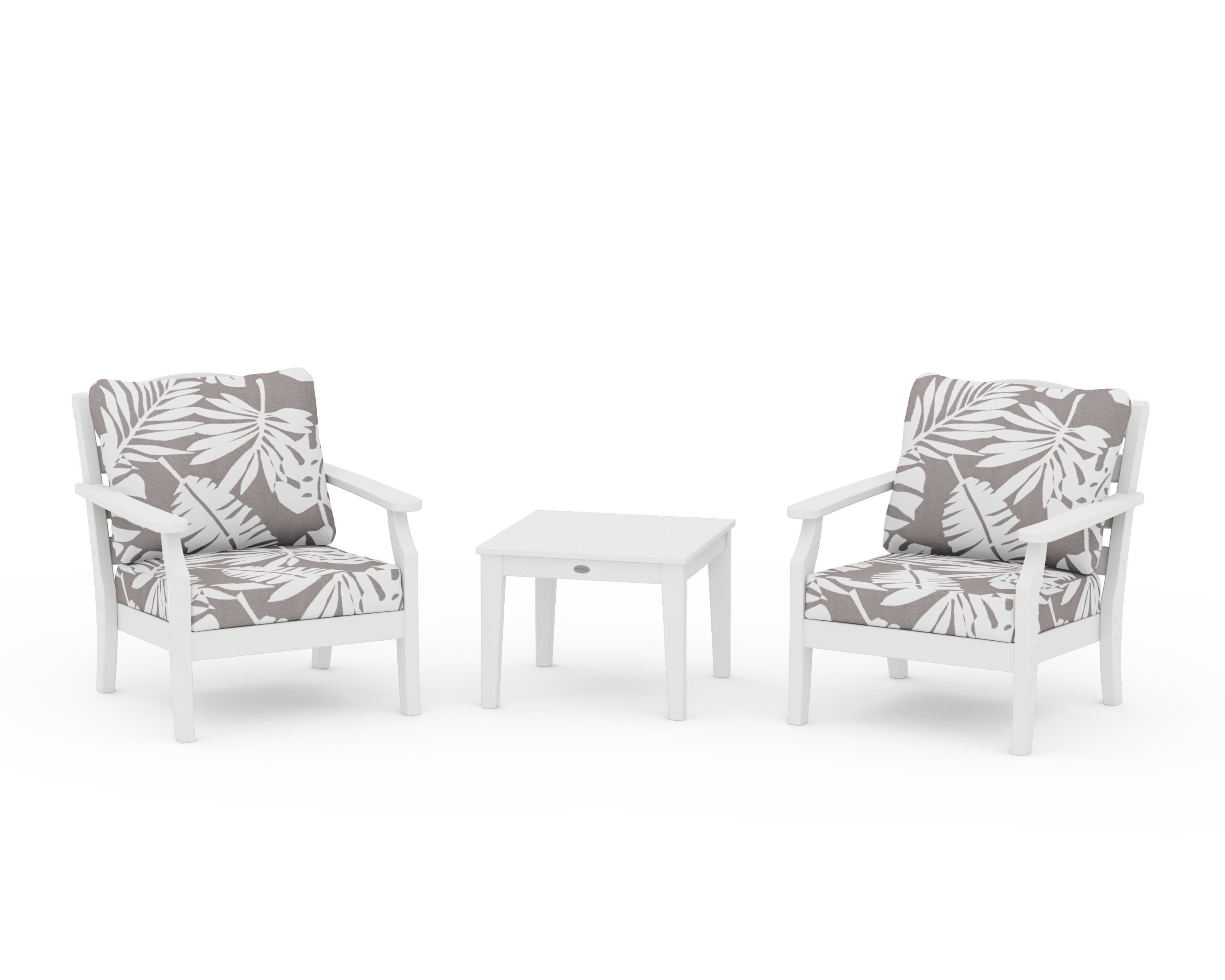 Draper James™ by  POLYWOOD® Savannah 3-Piece Deep Seating Set in White / Leaf Grey Mist