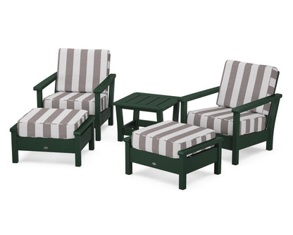 POLYWOOD® Harbour 5-Piece Deep Seating Chair Set in Green / Cabana Stripe Grey Mist