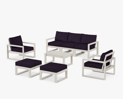 POLYWOOD® EDGE Sectional 8-Piece Lounge Sofa Set in Sand / Navy Linen