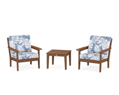 Country Living Cottage 3-Piece Deep Seating Set in Teak / Leaf Sky Blue