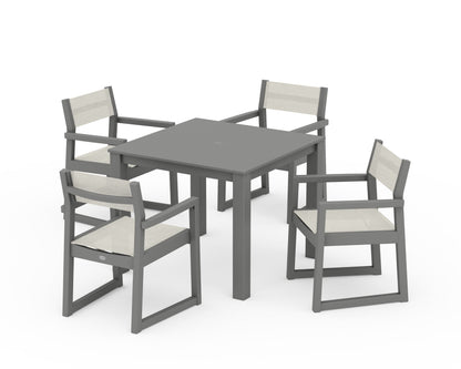 POLYWOOD® EDGE Sling Arm Chair 5-Piece Parsons Dining Set in Slate Grey / Parchment Sling