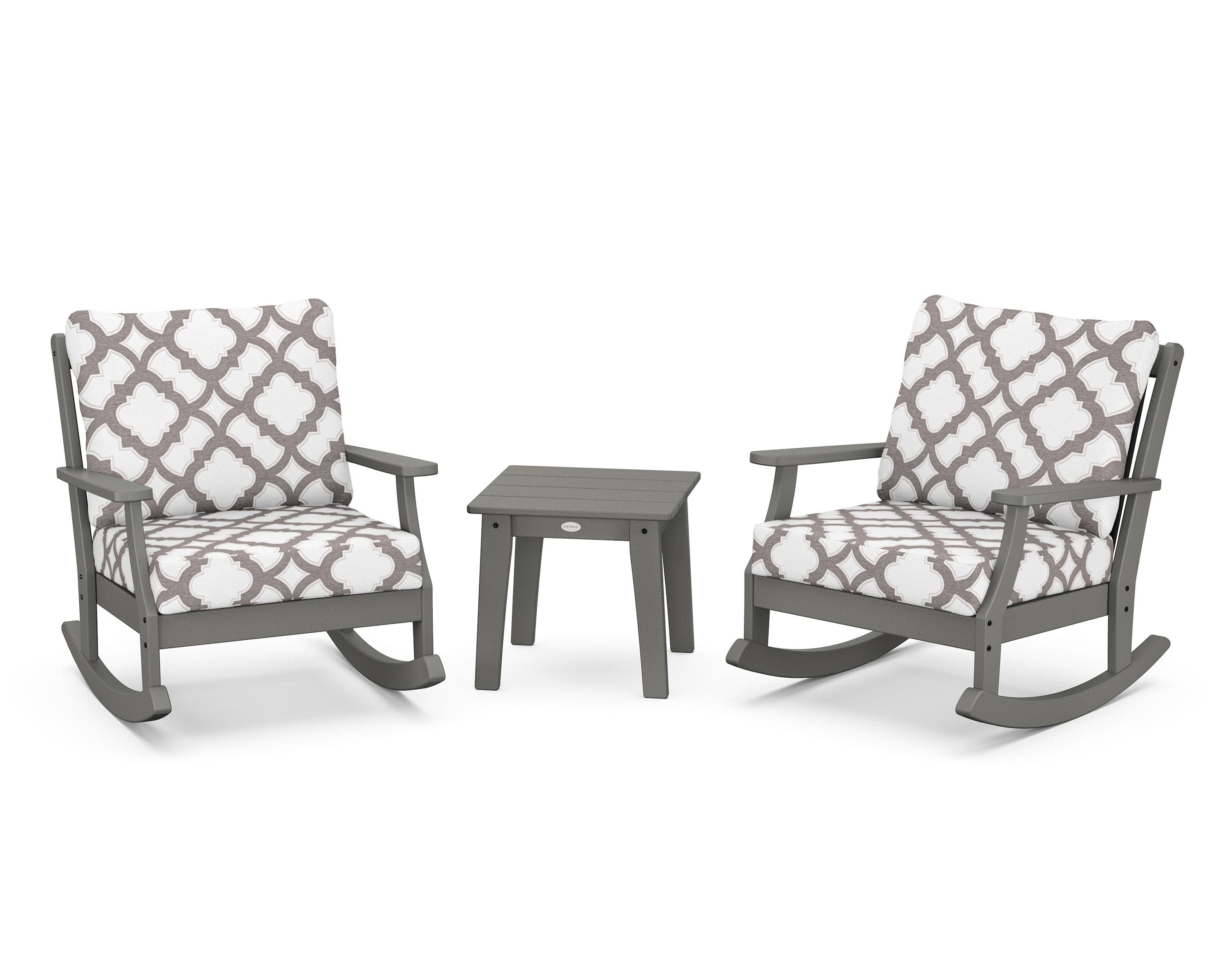 POLYWOOD® Braxton 3-Piece Deep Seating Rocker Set in Slate Grey / Trellis Grey Mist