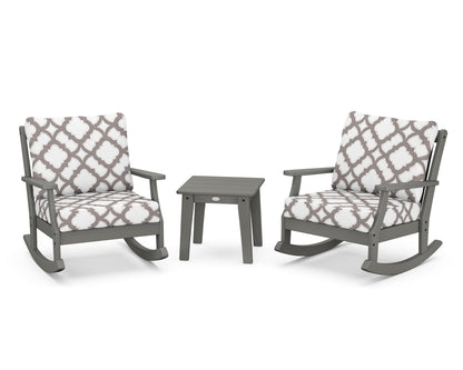 POLYWOOD® Braxton 3-Piece Deep Seating Rocker Set in Slate Grey / Trellis Grey Mist