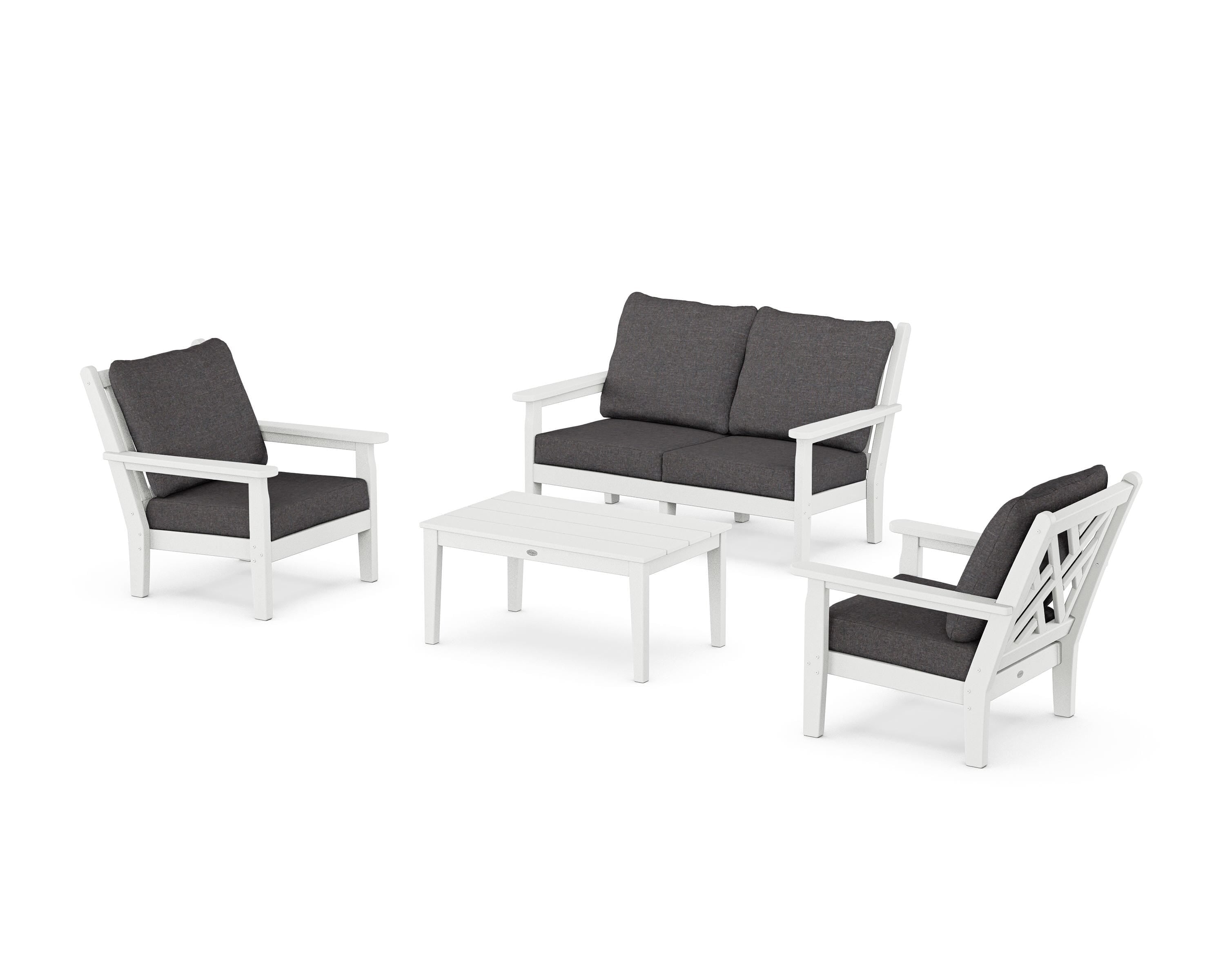 POLYWOOD® Chippendale 4-Piece Deep Seating Set with Loveseat in White / Ash Charcoal
