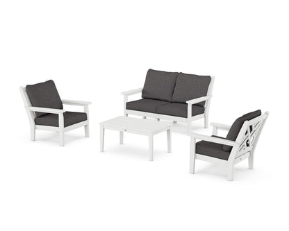 POLYWOOD® Chippendale 4-Piece Deep Seating Set with Loveseat in White / Ash Charcoal