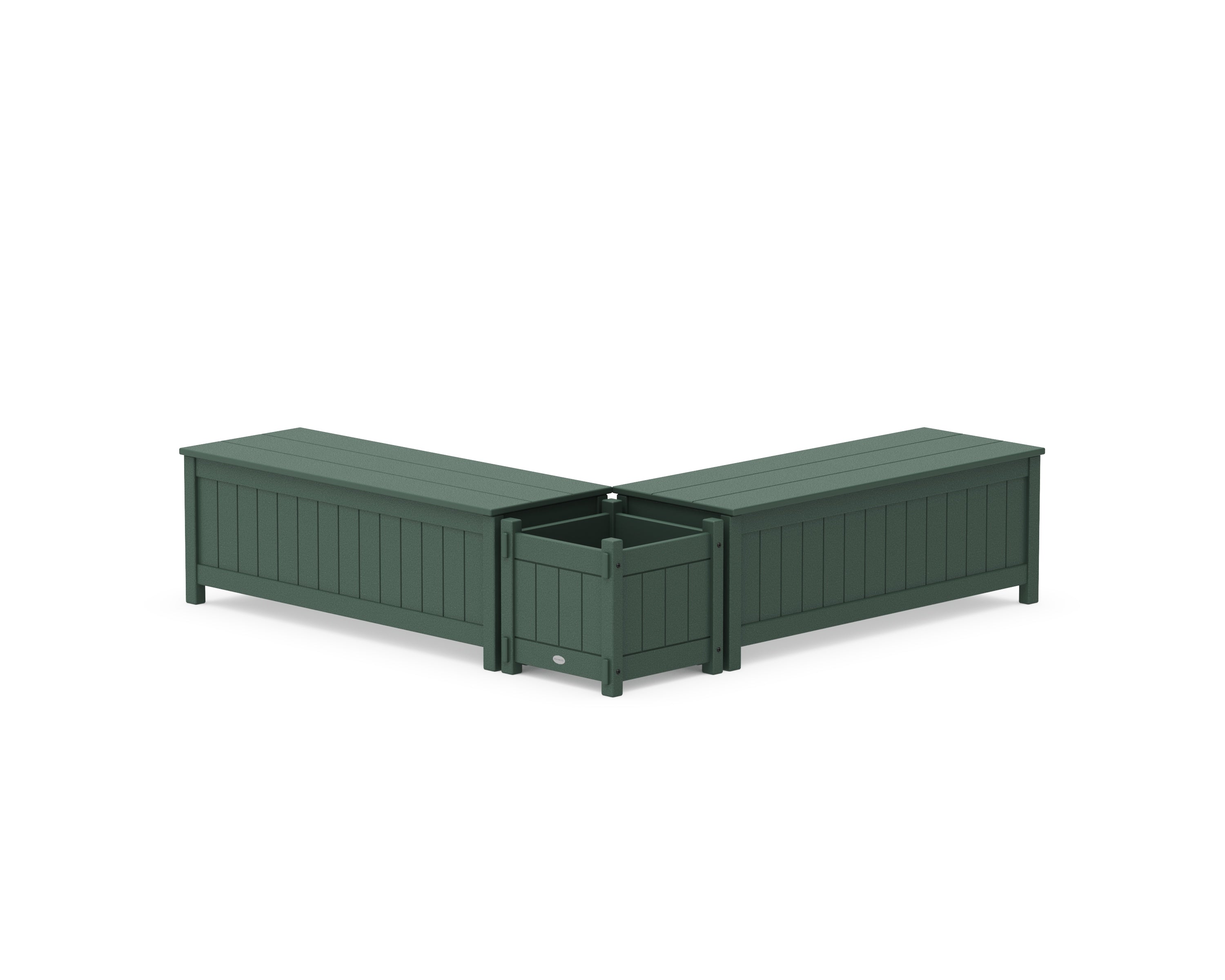 POLYWOOD® 48" Vineyard L- Shaped Planter Storage Bench Set in Green