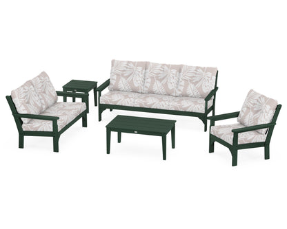 POLYWOOD® Vineyard 5 Piece Deep Seating Set in Green / Leaf Dune Burlap