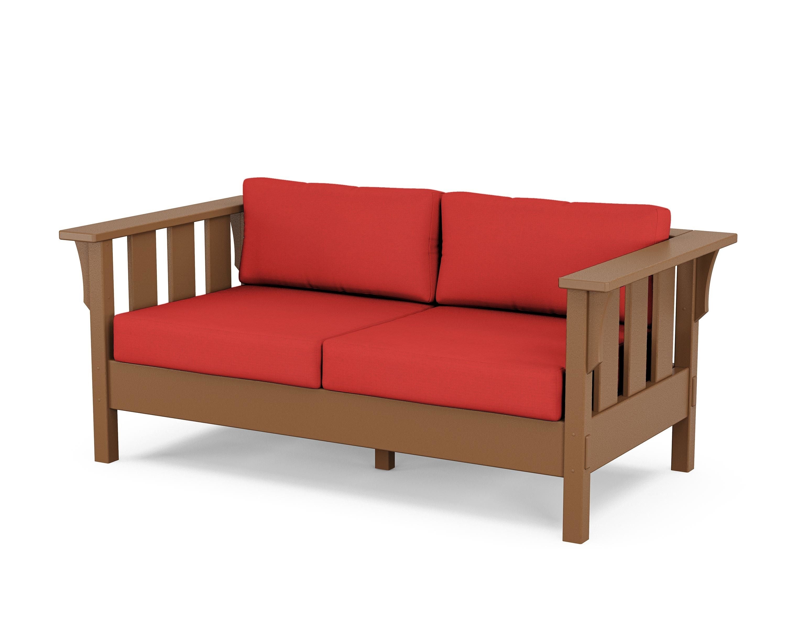 Martha Stewart by POLYWOOD® Acadia Deep Seating Loveseat in Teak / Crimson Linen