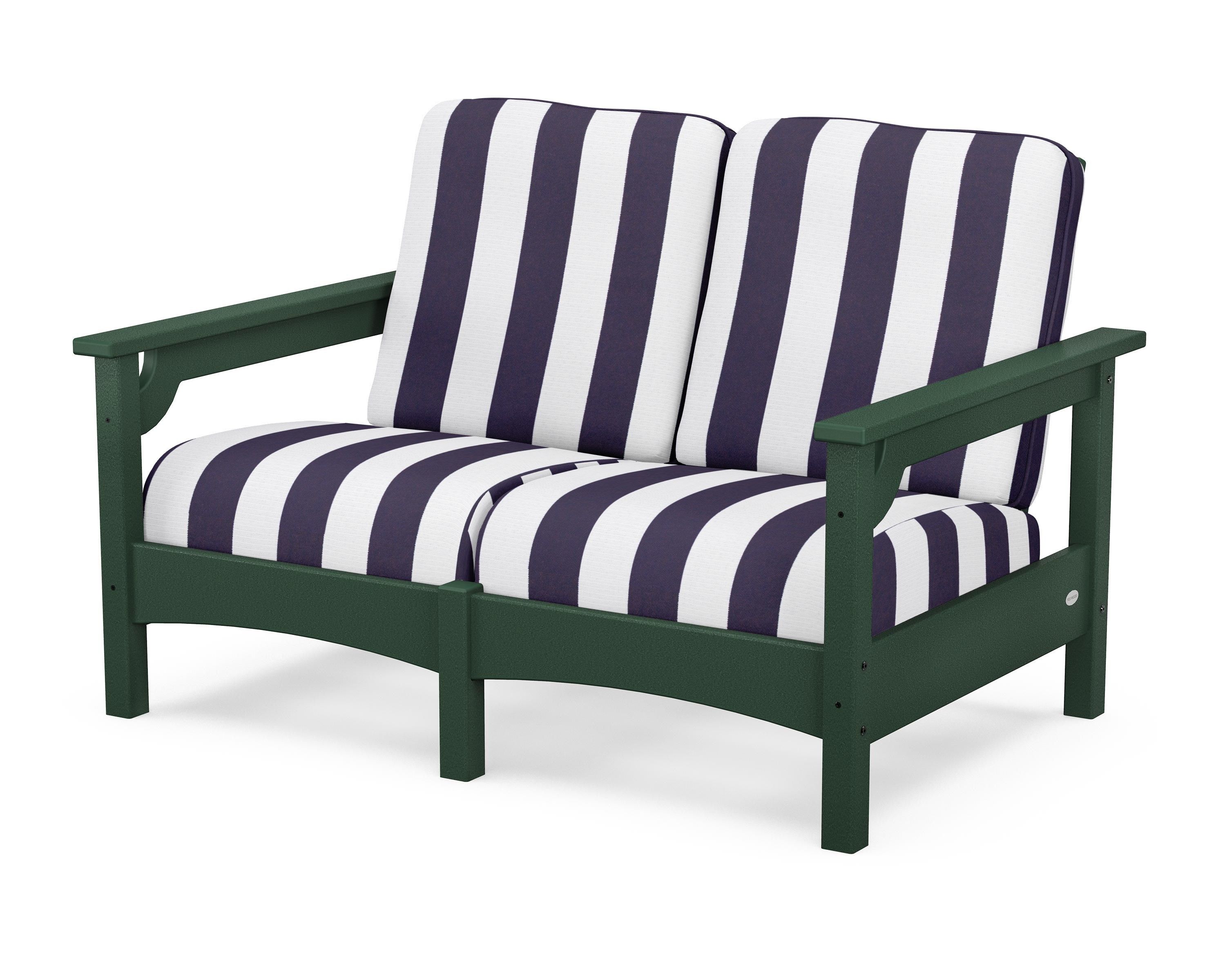 POLYWOOD® Club Loveseat in Green / Cabana Stripe Navy