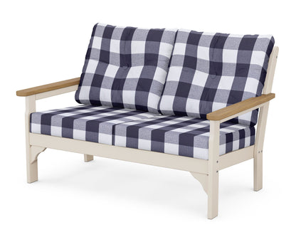 POLYWOOD® Vineyard Deep Seating Loveseat in Sand / Natural / Buffalo Plaid Navy