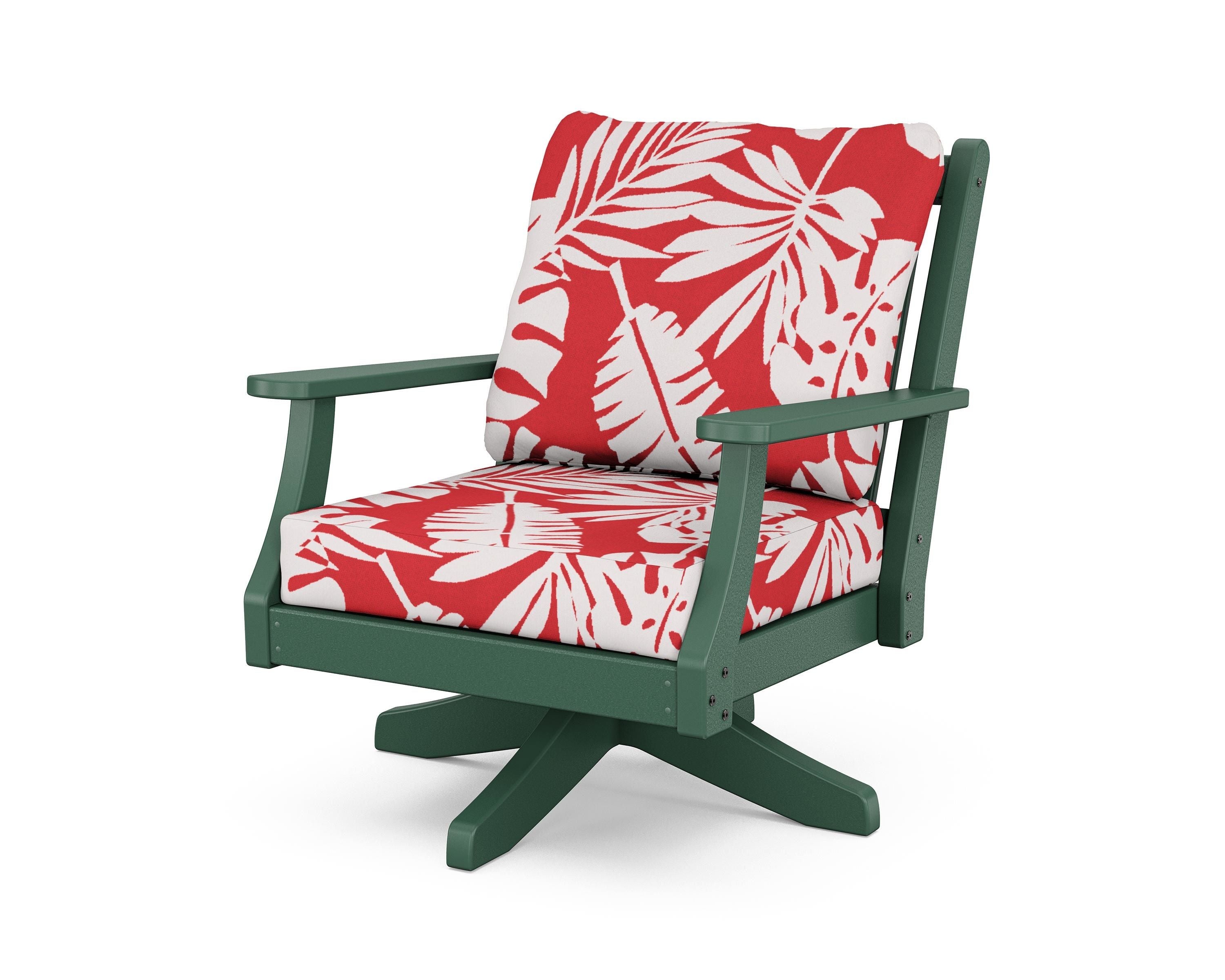 Country Living Wovendale Deep Seating Swivel Chair in Green / Leaf Crimson
