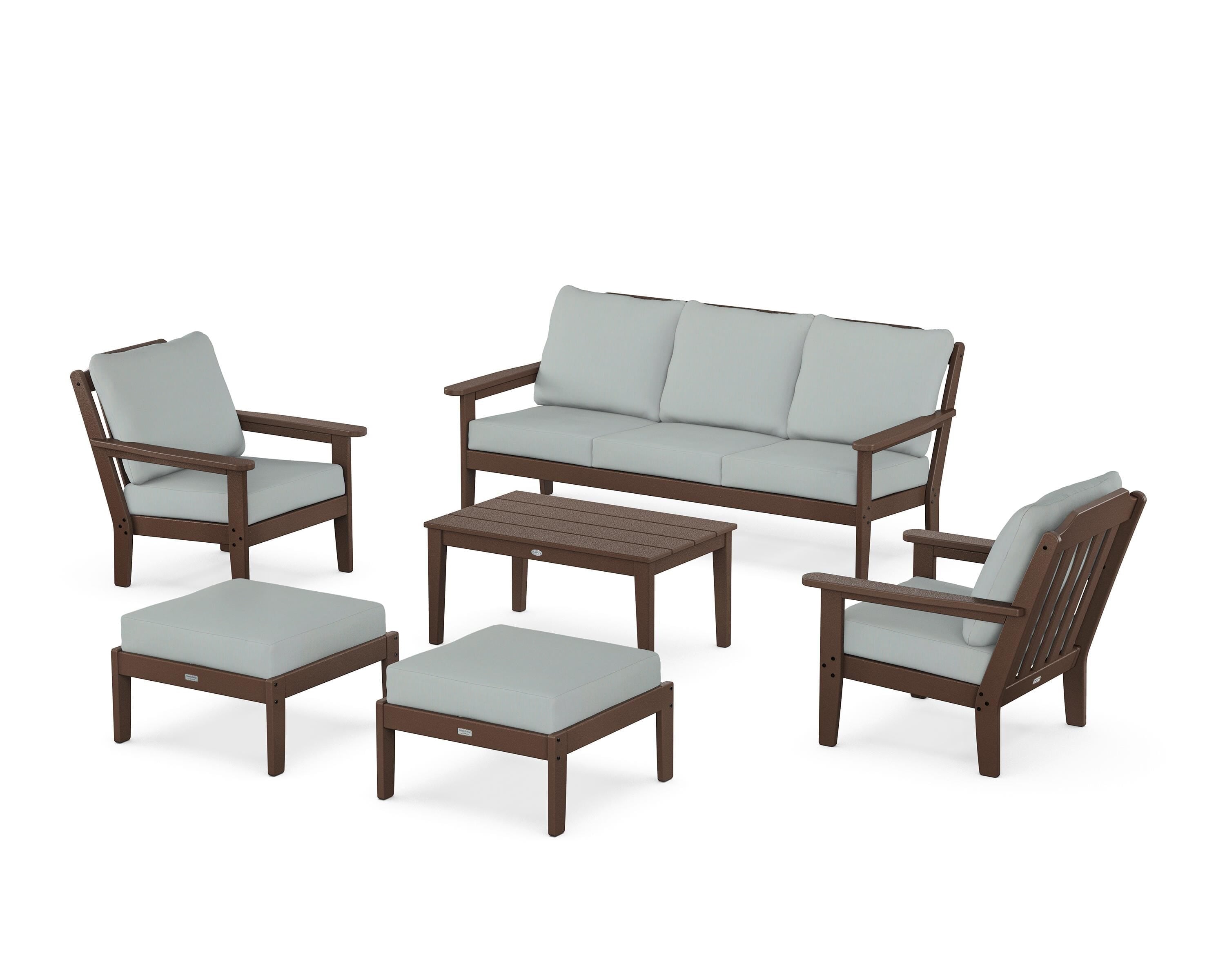Country Living Cottage 6-Piece Lounge Sofa Set in Mahogany / Spa