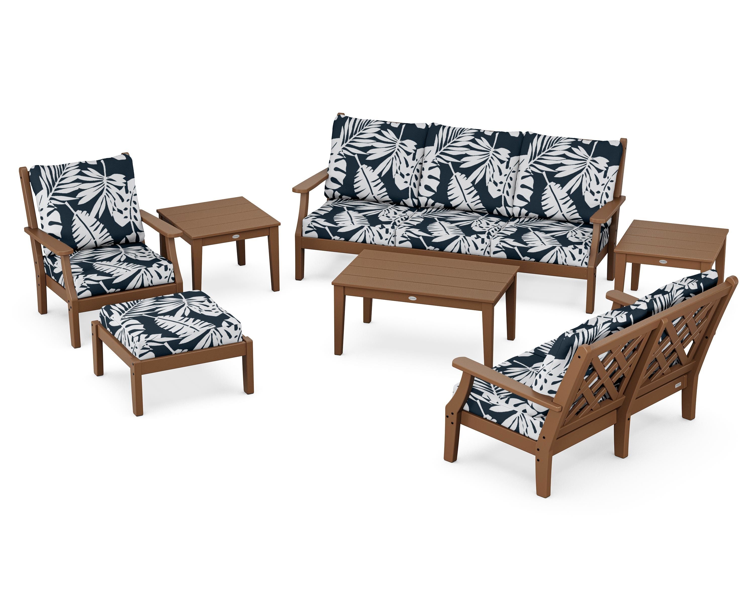 Country Living Wovendale 7-Piece Deep Seating Set in Teak / Leaf Marine Indigo