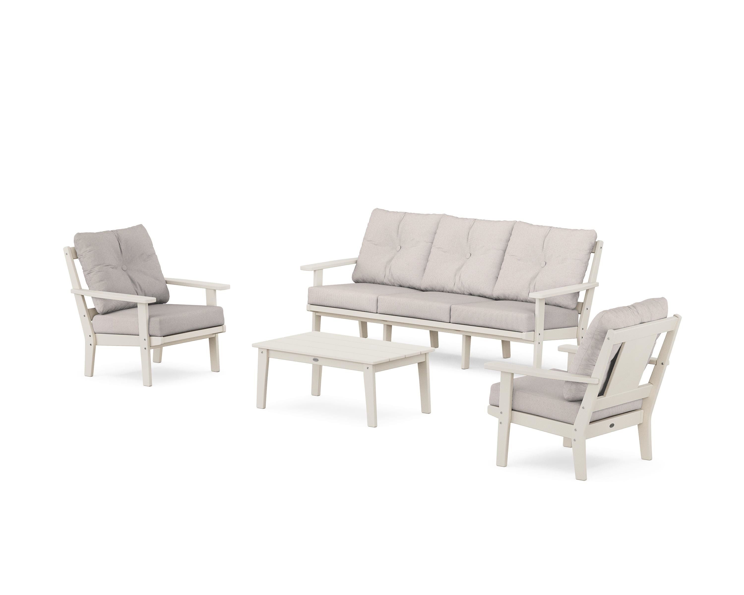 POLYWOOD® Prairie 4-Piece Deep Seating Set with Sofa in Sand / Dune Burlap