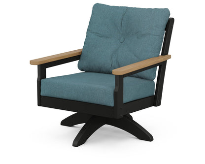 POLYWOOD® Vineyard Deep Seating Swivel Chair in Black / Natural / Ocean Teal