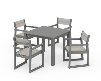 POLYWOOD® EDGE Sling Arm Chair 5-Piece Parsons Dining Set in Slate Grey / Birch Sling