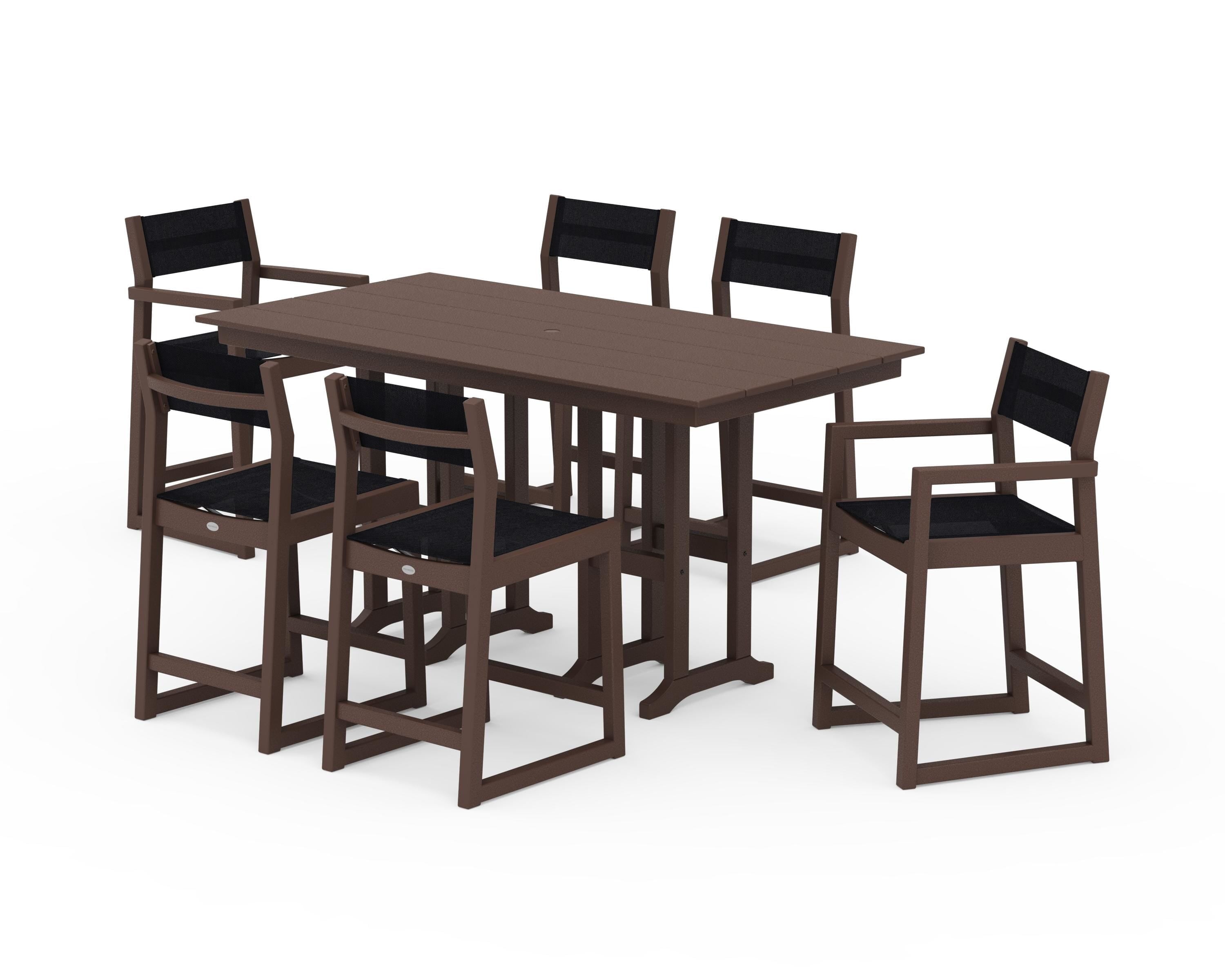 POLYWOOD® EDGE Sling 7-Piece Farmhouse Counter Set in Mahogany / Black Sling