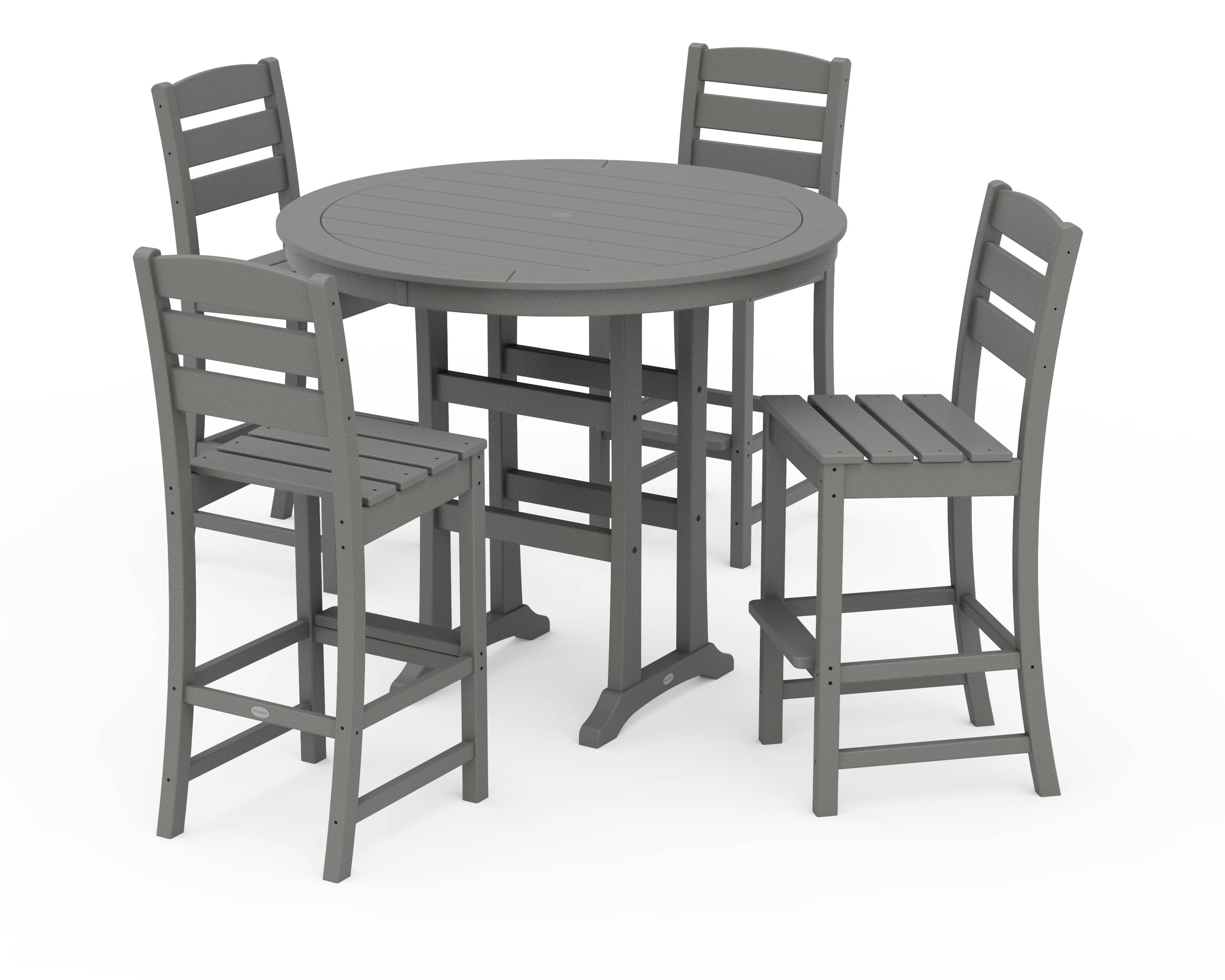 POLYWOOD® Lakeside 5-Piece Round Farmhouse Side Chair Bar Set in Slate Grey