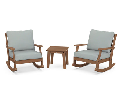 POLYWOOD® Braxton 3-Piece Deep Seating Rocker Set in Teak / Spa