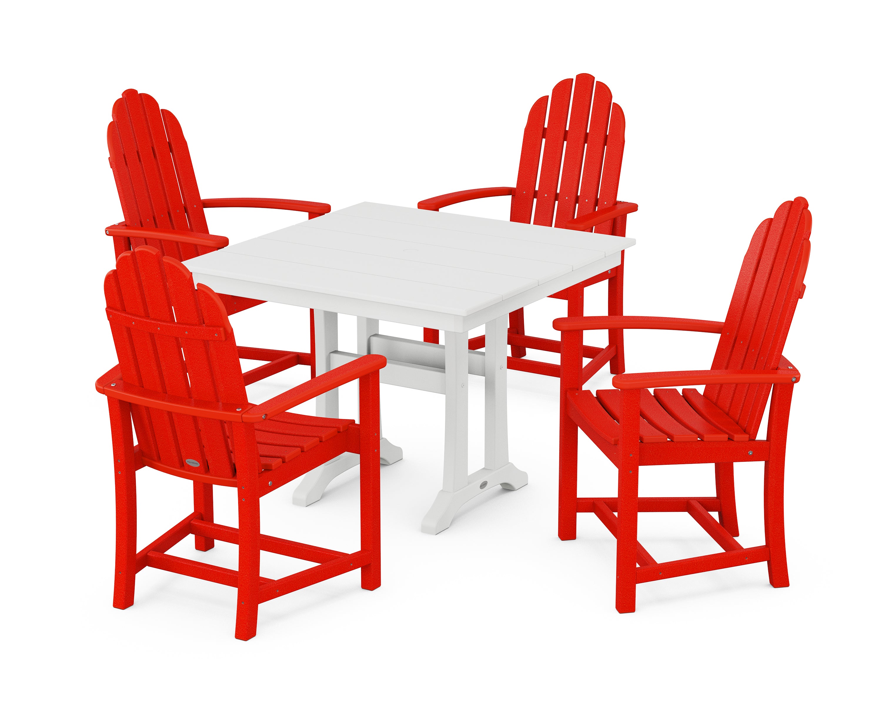 POLYWOOD® Classic Adirondack 5-Piece Farmhouse Dining Set With Trestle Legs in Sunset Red / White