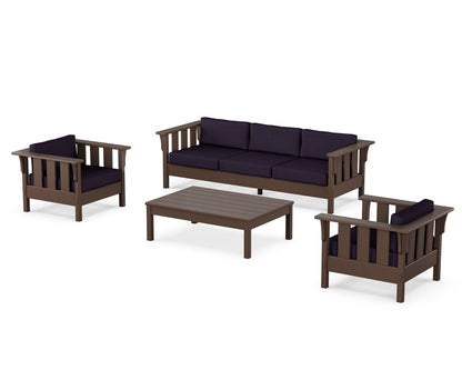 Martha Stewart by POLYWOOD® Acadia 4-Piece Deep Seating Set with Sofa in Mahogany / Navy Linen