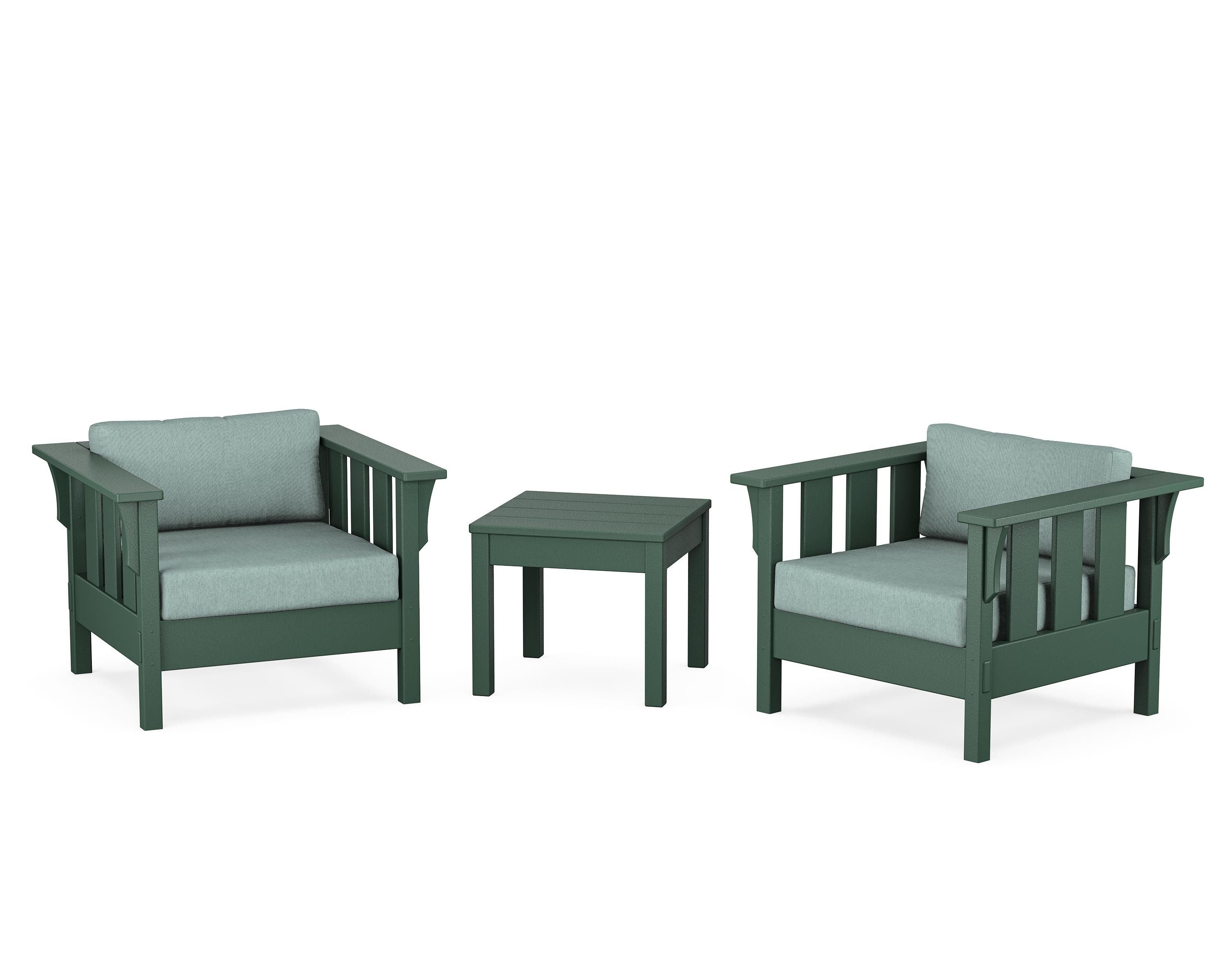 Martha Stewart by POLYWOOD® Acadia 3-Piece Deep Seating Set in Green / Glacier Spa