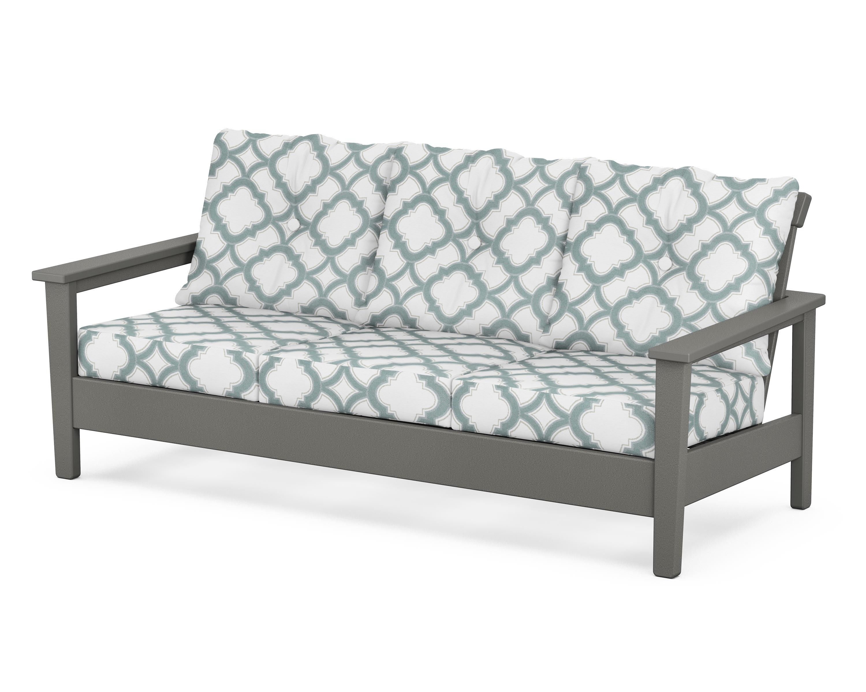 POLYWOOD® Prescott Deep Seating Sofa in Slate Grey / Trellis Glacier Spa
