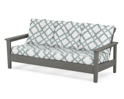 POLYWOOD® Prescott Deep Seating Sofa in Slate Grey / Trellis Glacier Spa