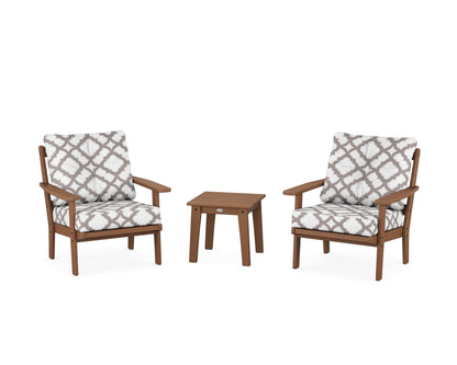 POLYWOOD® Oxford 3-Piece Deep Seating Set in Teak / Trellis Grey Mist
