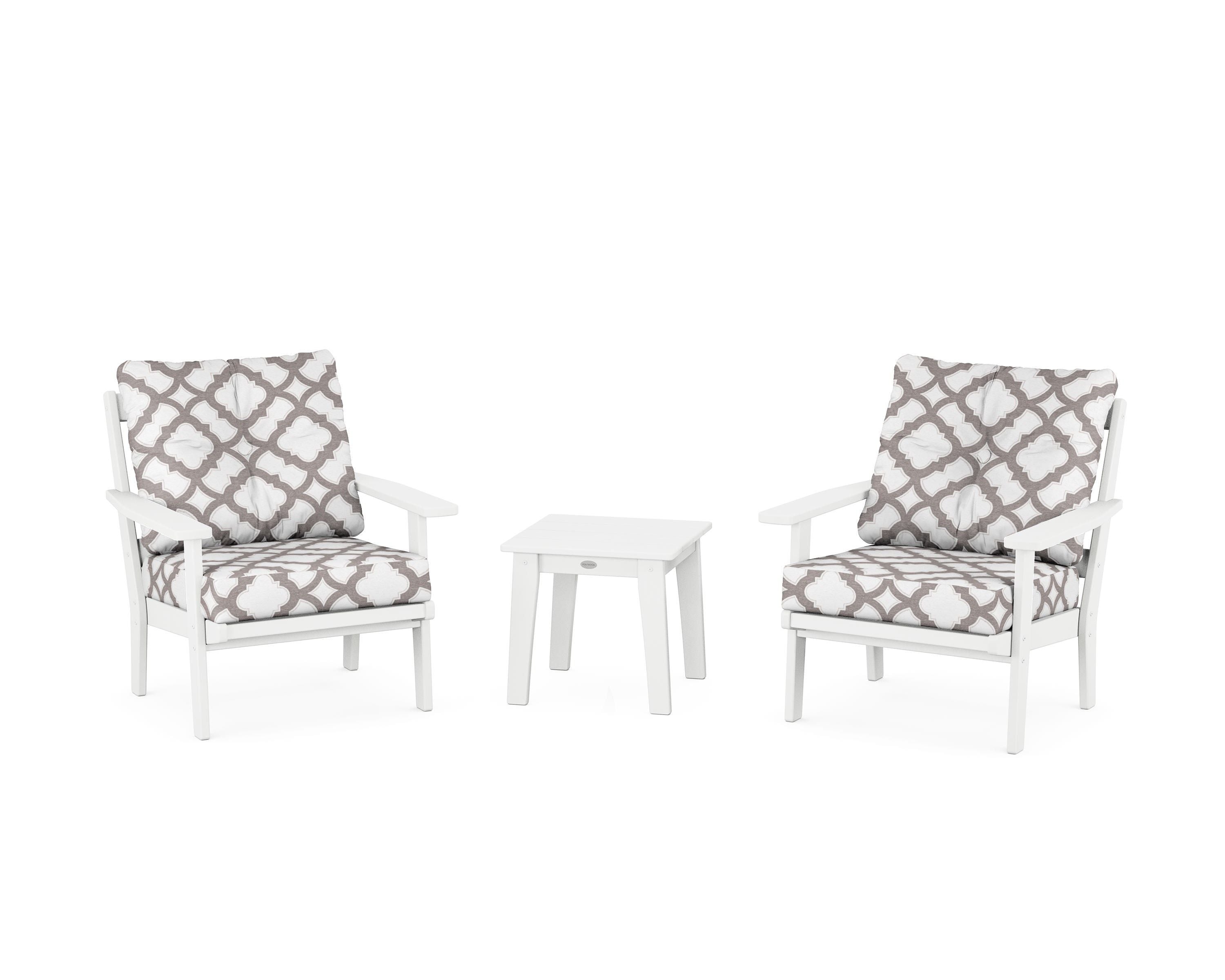 POLYWOOD® Oxford 3-Piece Deep Seating Set in White / Trellis Grey Mist