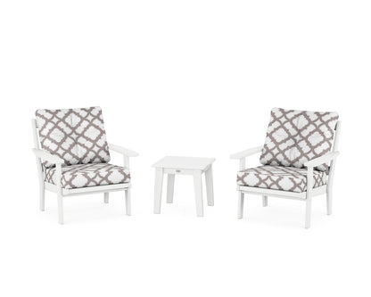 POLYWOOD® Oxford 3-Piece Deep Seating Set in White / Trellis Grey Mist