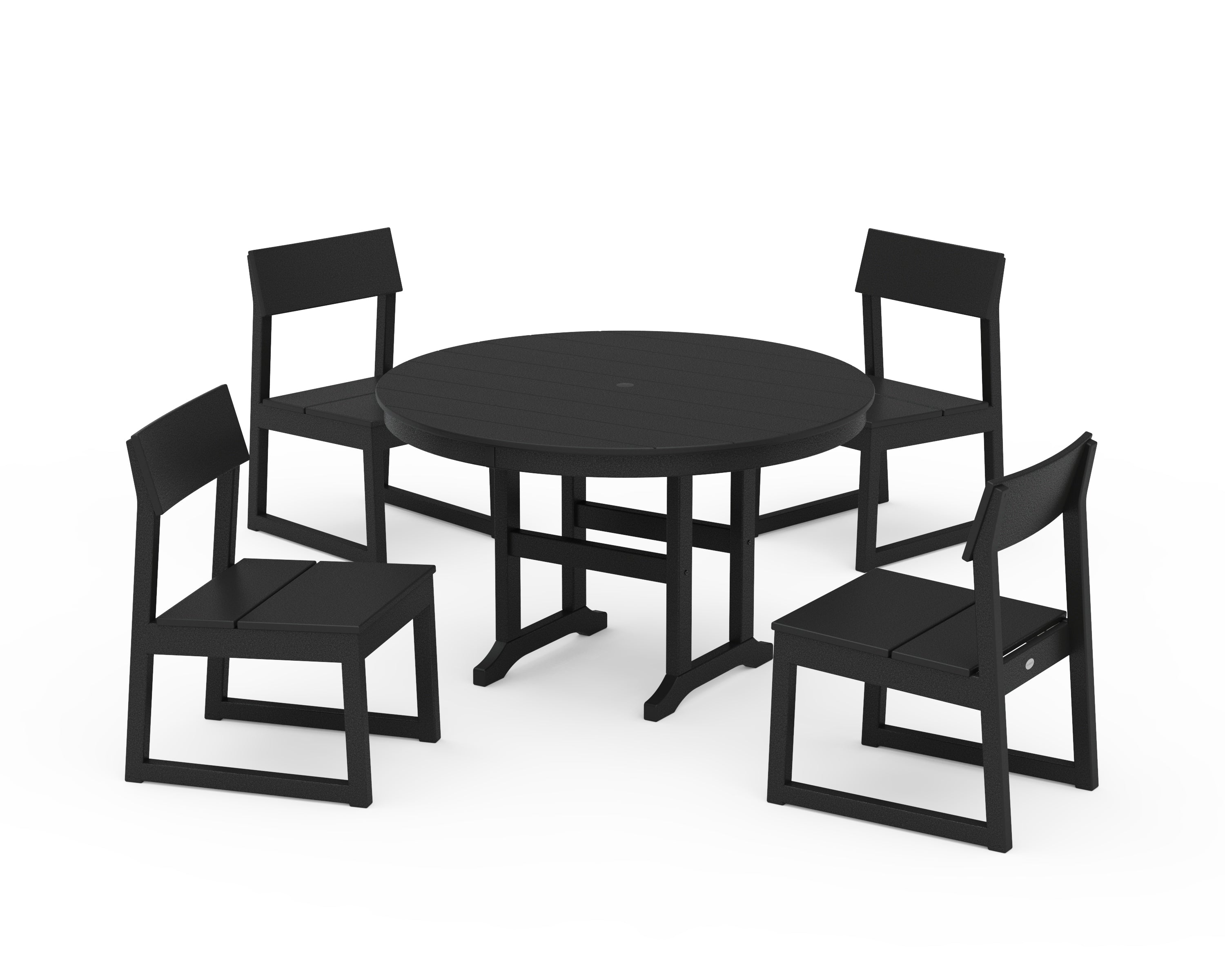 POLYWOOD® EDGE Side Chair 5-Piece Round Farmhouse Dining Set in Black