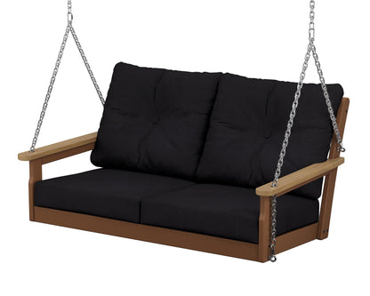 POLYWOOD® Vineyard Deep Seating Swing in Teak / Natural / Midnight Linen