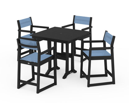 POLYWOOD® EDGE Sling Arm Chair 5-Piece Farmhouse Counter Set with Trestle Legs in Black / Poolside Sling