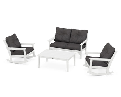POLYWOOD® Vineyard 4-Piece Deep Seating Rocking Chair Set in White / Ash Charcoal