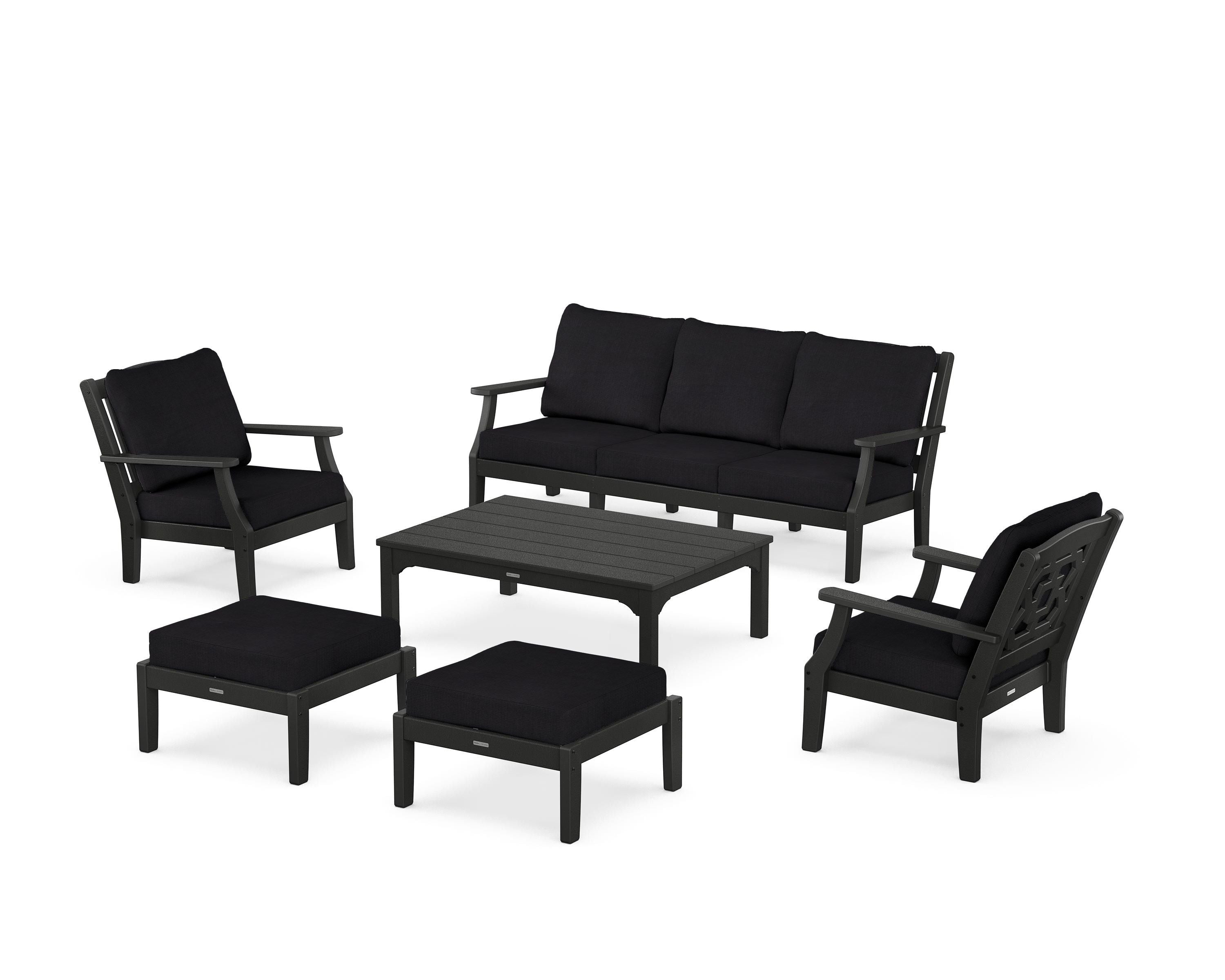 Martha Stewart by POLYWOOD® Chinoiserie 6-Piece Lounge Sofa Set in Black / Midnight Linen